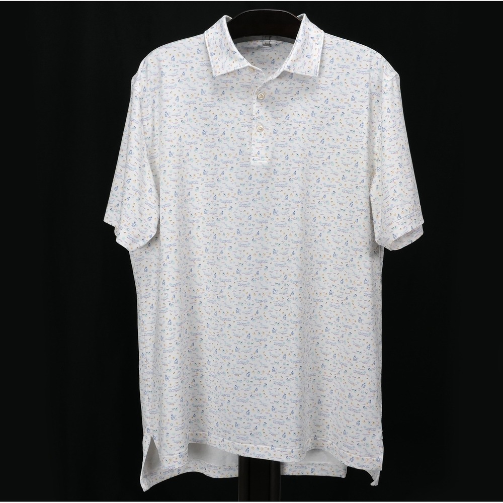 Peter Millar Mens L White Tequila Beach AOP Summer Comfort Polo Shirt Excellent